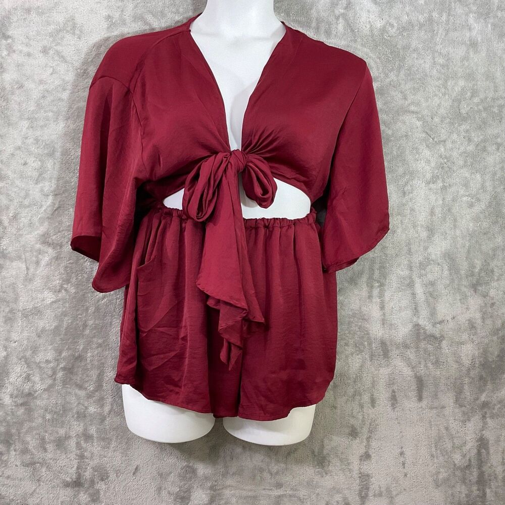 The Impeccable Pig Romper Tie front Kimono Romper Boho Festival Resort Womens L